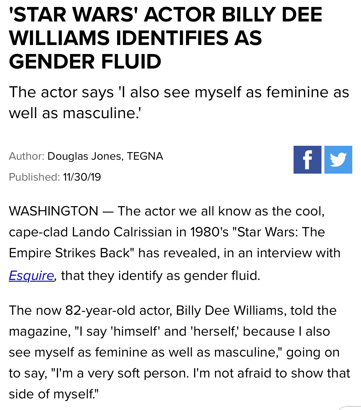 Star Wars' Star Billy Dee Williams Uses Gender-Fluid Pronouns